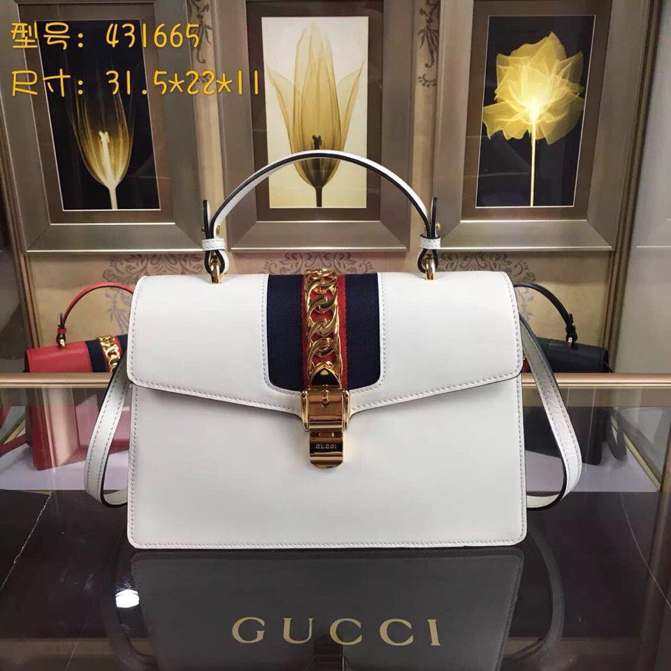 Gvc*1 Sylvie medium top handle bag in White leather 431665