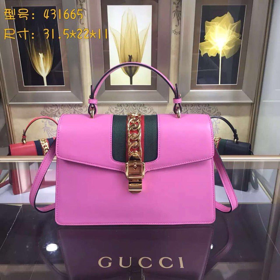 Gvc*1 Sylvie medium top handle bag in Rose Red leather 431665