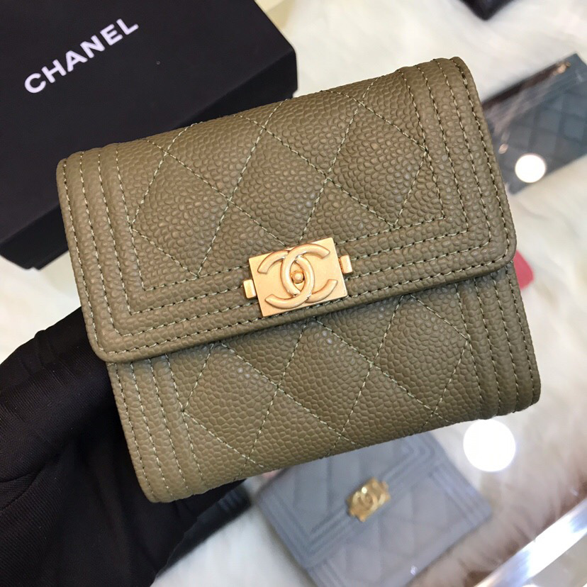 Ch**el Lebay Calfskin Leather Plain Folding Wallets
