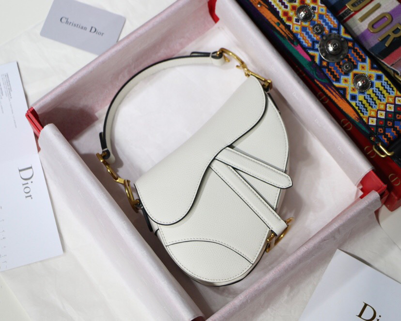 D10r Oblique Calfskin leather Saddle Small Bag in White