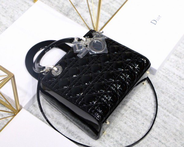 D10r Lady Handbag in Black With Silver Hardware 24CM
