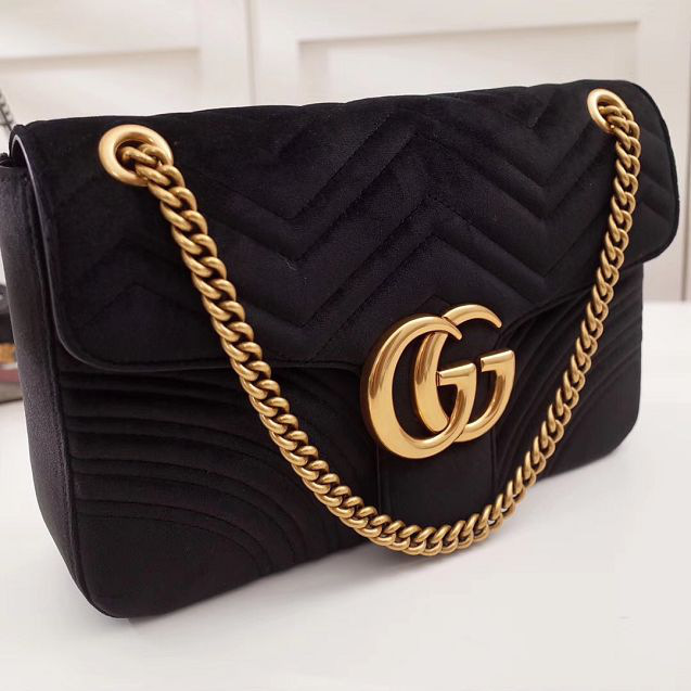 Gvc*1 Marmont velvet Large shoulder bag in Black