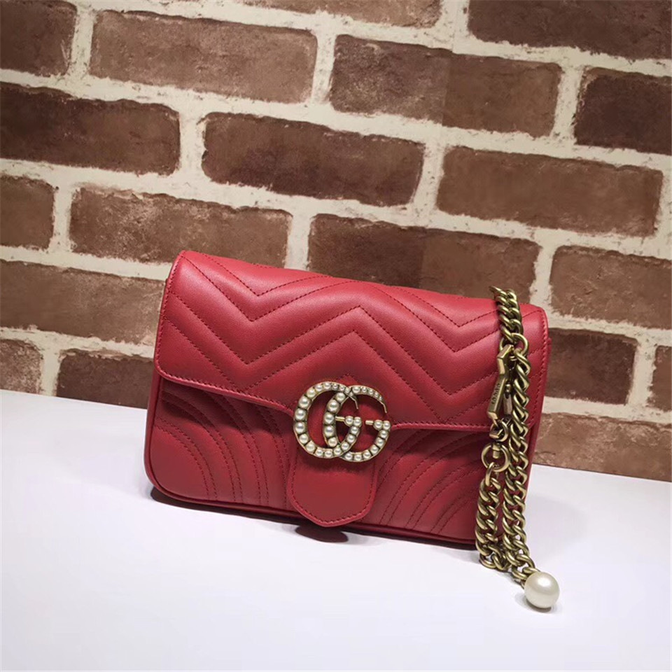 Gvc*1 Pearly Marmont Flap Belt Bag Leather Red 476809