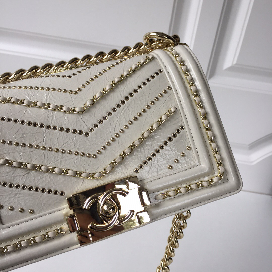Ch**el leboy calfskin bag in beige with gold hardware 20cm