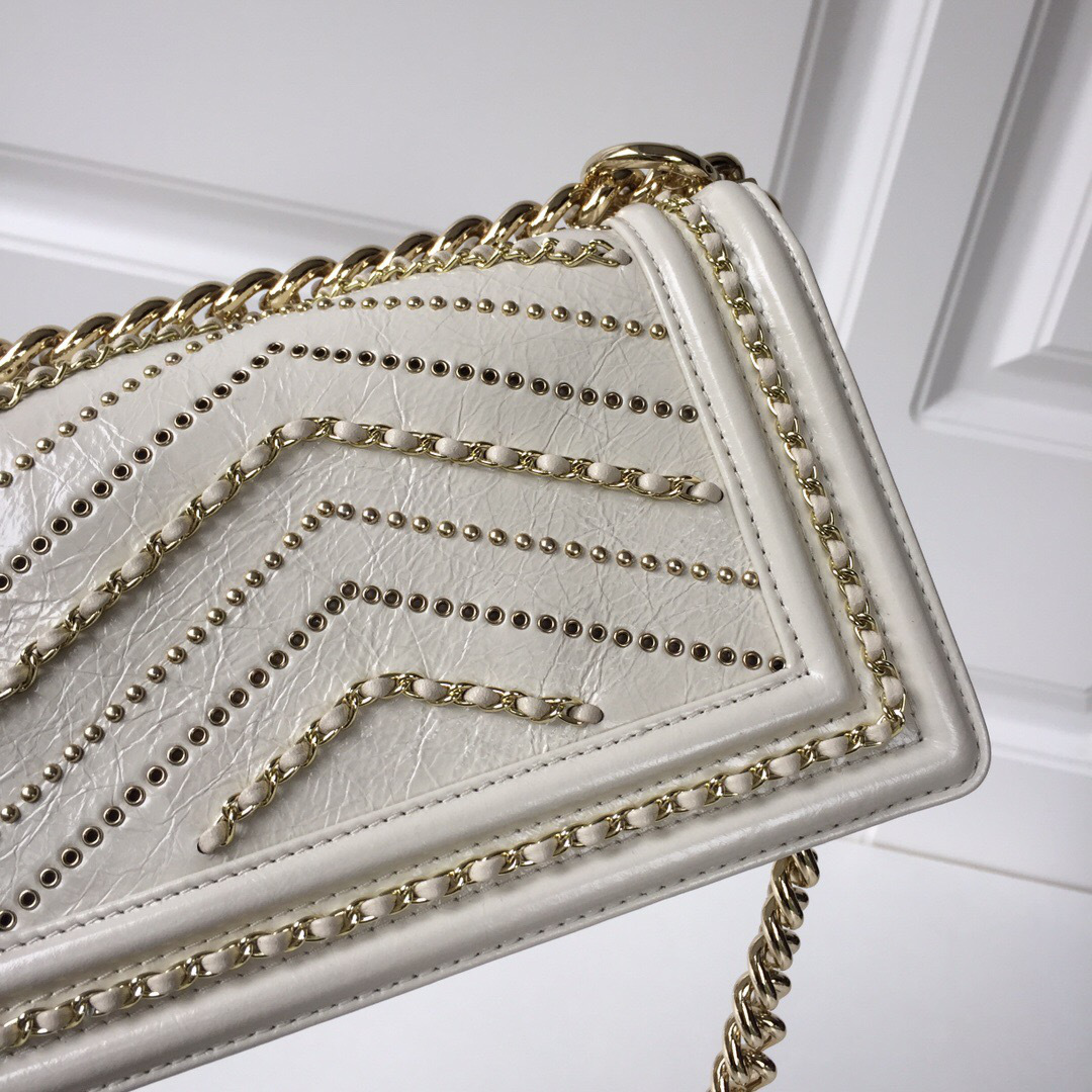 Ch**el leboy calfskin bag in beige with gold hardware 20cm