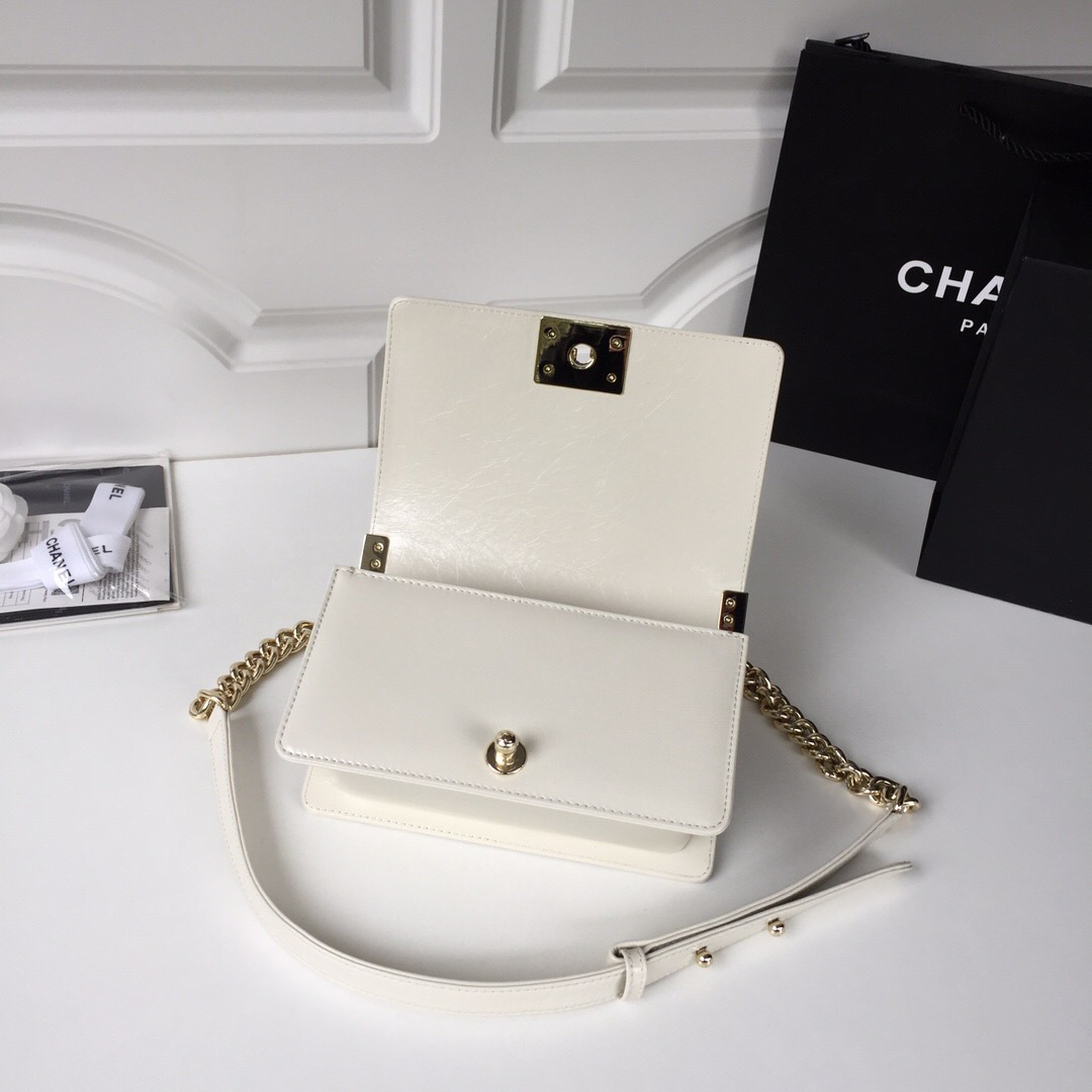 Ch**el leboy calfskin bag in beige with gold hardware 20cm