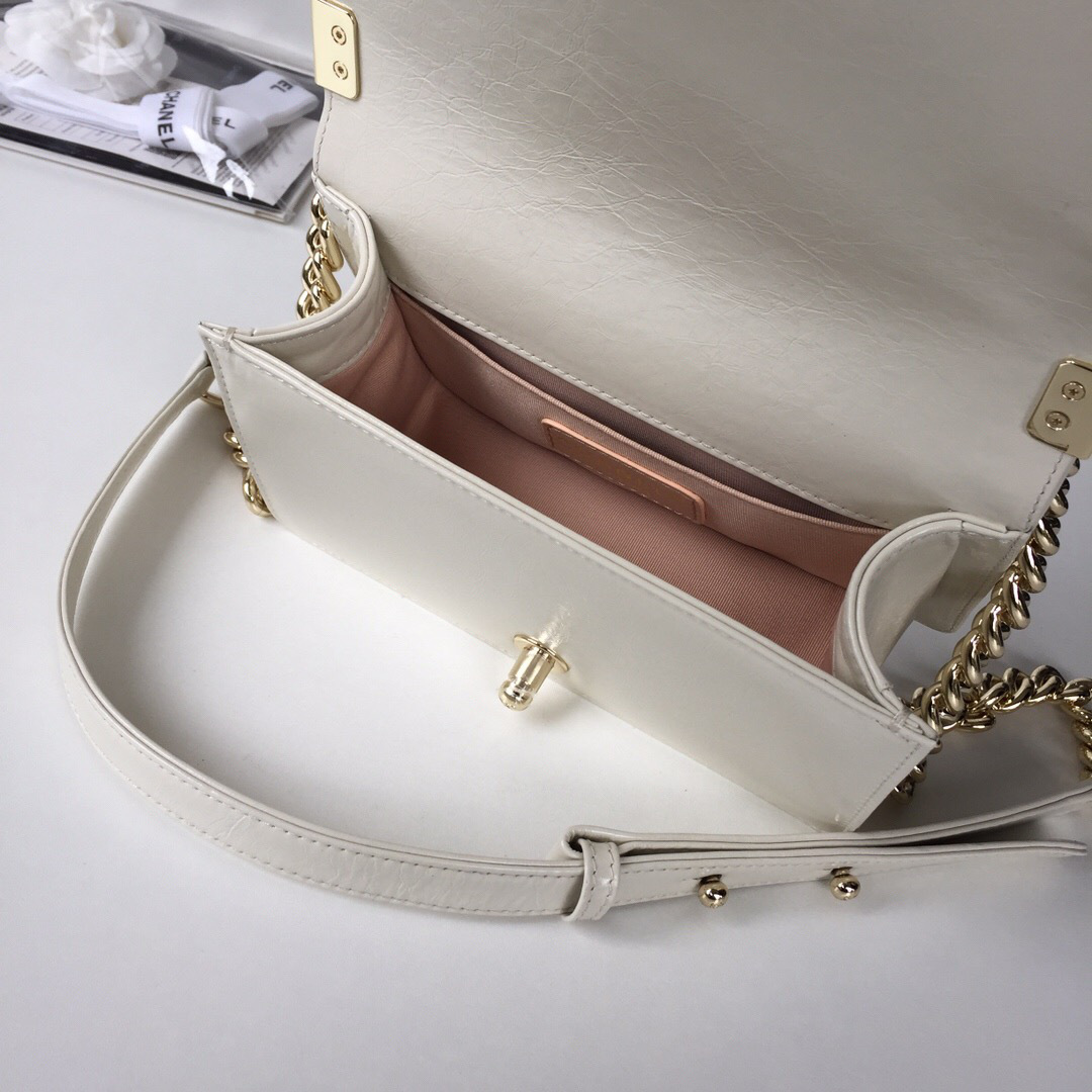 Ch**el leboy calfskin bag in beige with gold hardware 20cm