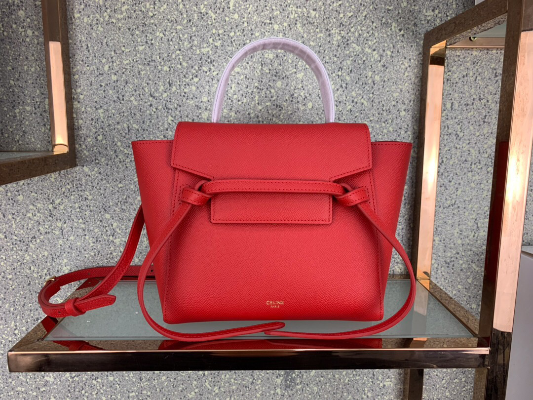 Ce1i*e Micro Belt Bag In Grained Calfskin with Red 20 cm 175519 
