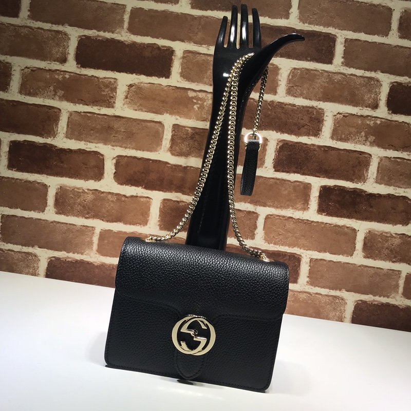 Gvc*1 510304 Interlocking Chain Black Leather Cross Body Bag