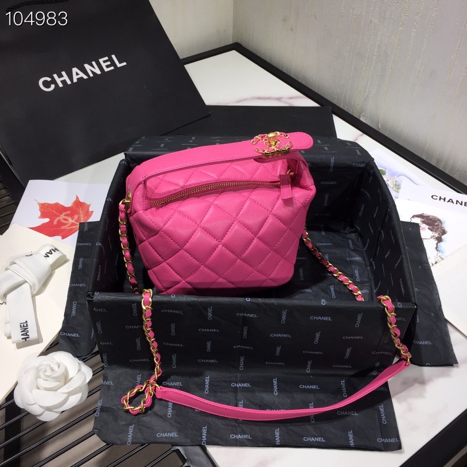 Ch**el Lambskin Gold Metal Pink Small Hobo Bag