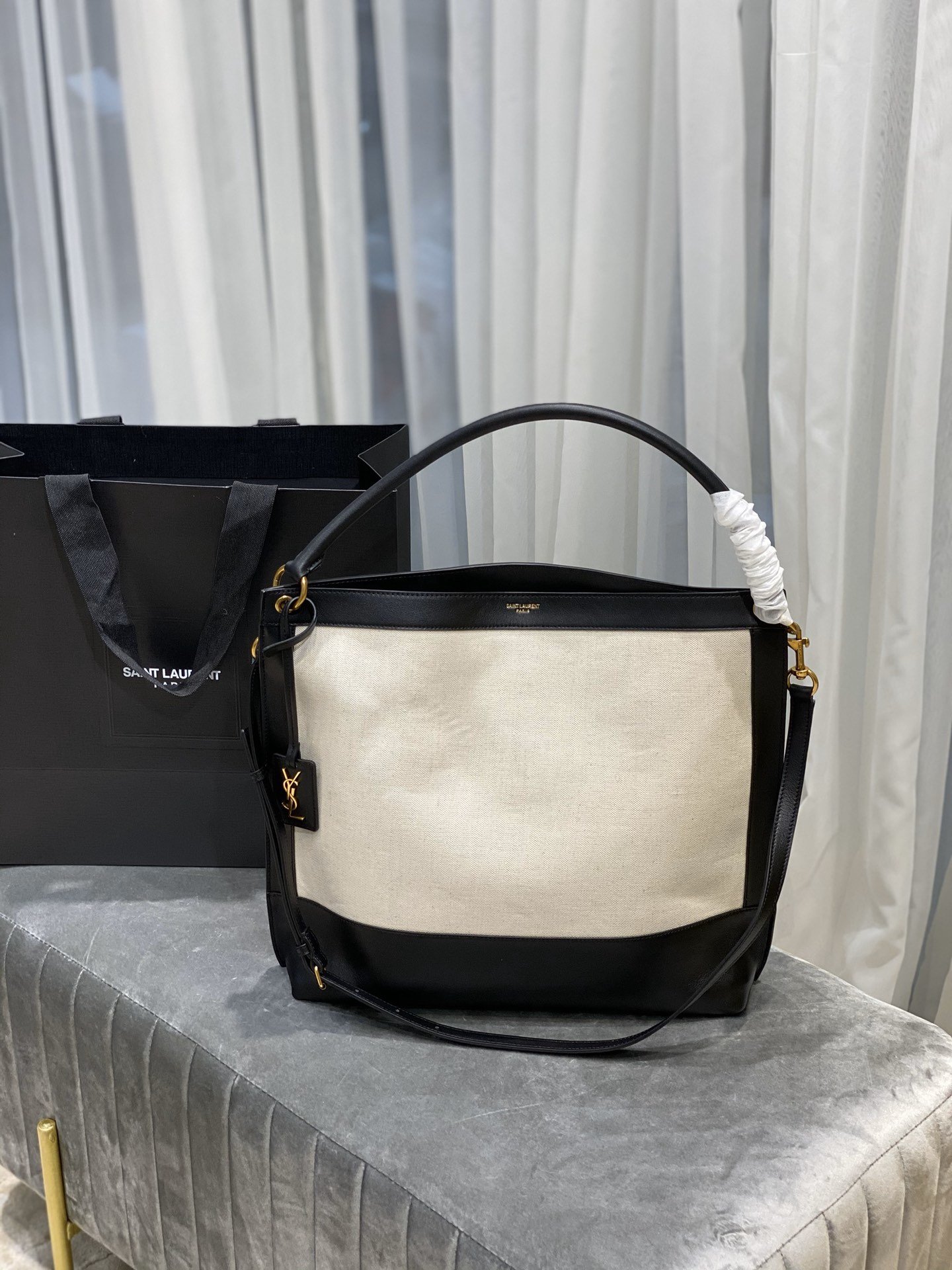 Y51 TAG hobo bag in canvas and leather