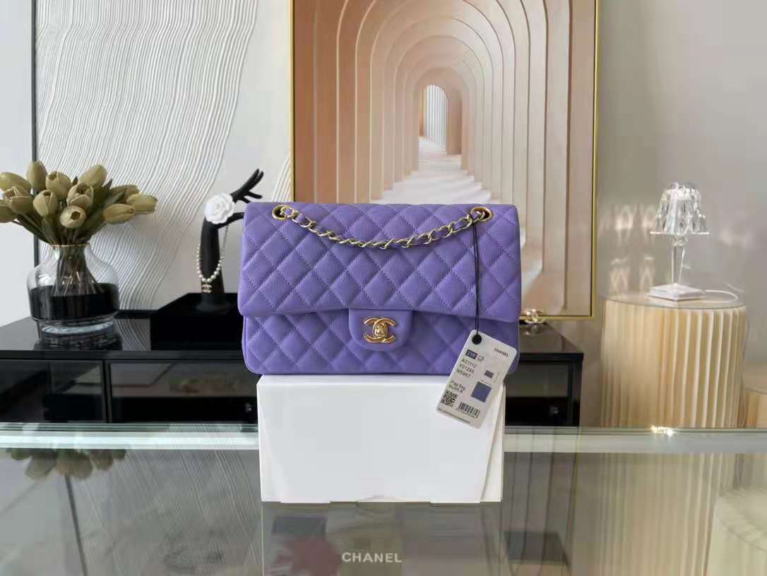 Ch**el Flap bag Gold hardware 25cm caviar purple