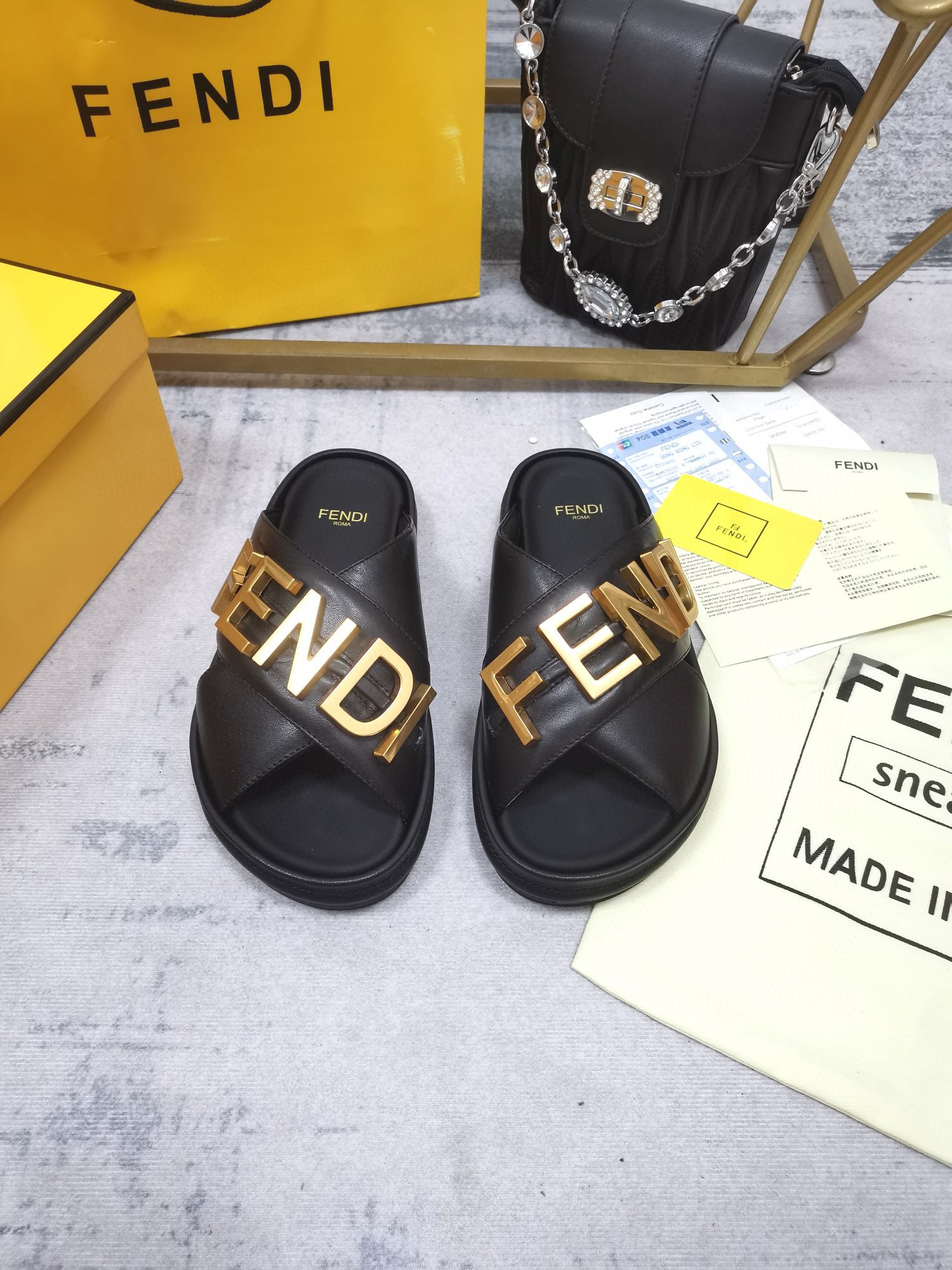 F**di Leather cross sandal