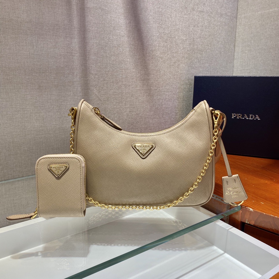 Pra*a Re-Edition 2005 Saffiano Leather Bag Beige 1BH204 Beige