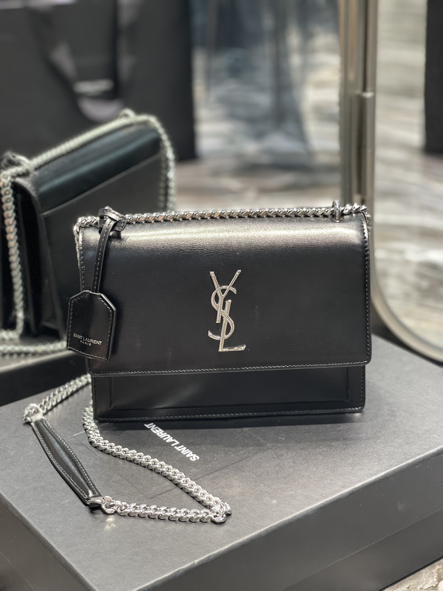 Y51 Monogram Sunset Leather Crossbody Bag 634723 Black with Silver hardware