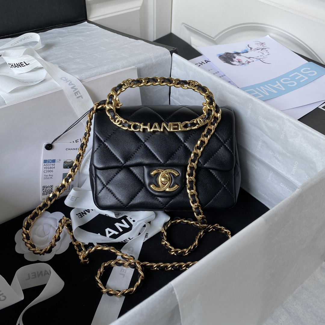 Ch**el Flap Bag Black AS1160 17cm