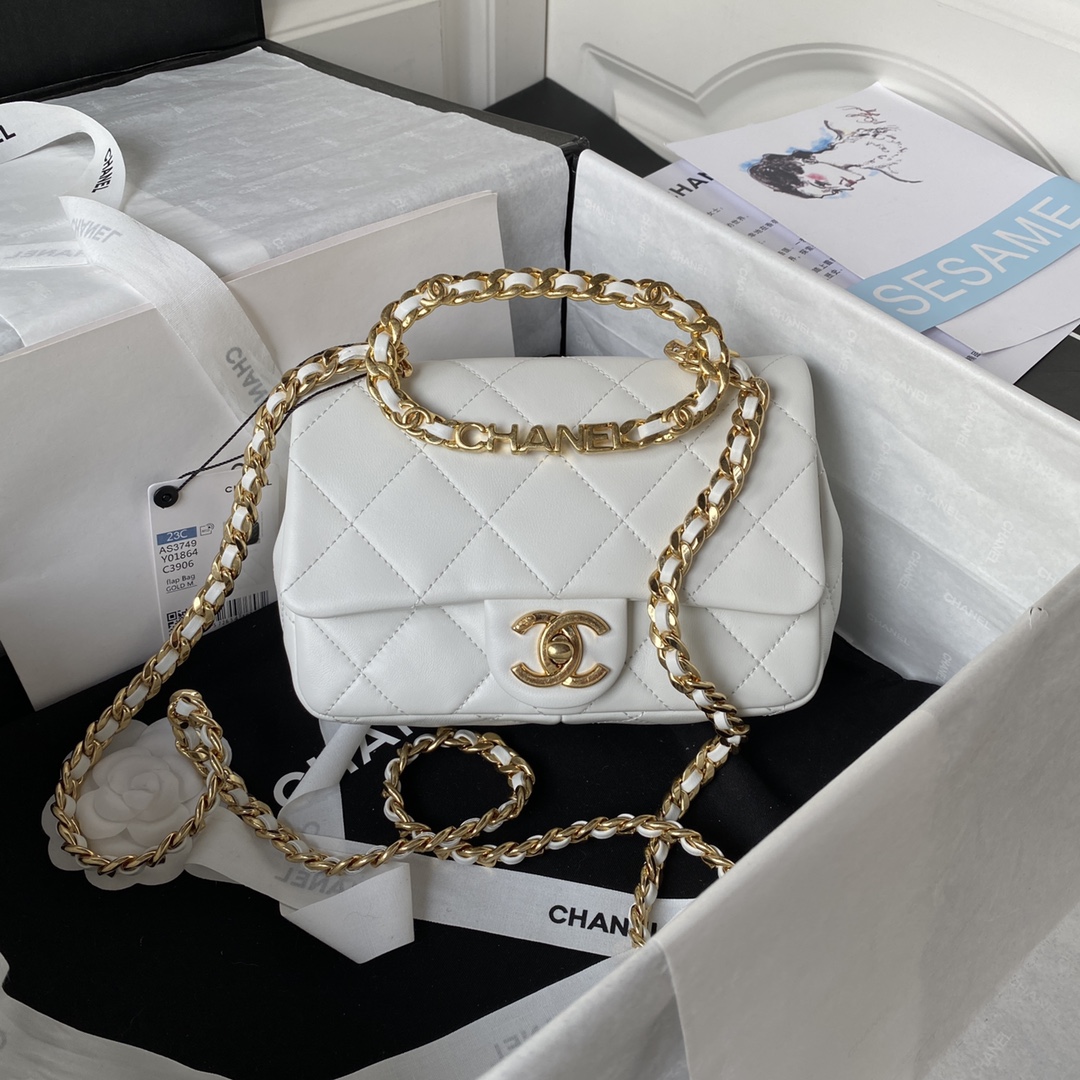 Ch**el Flap Bag White AS1160 20cm