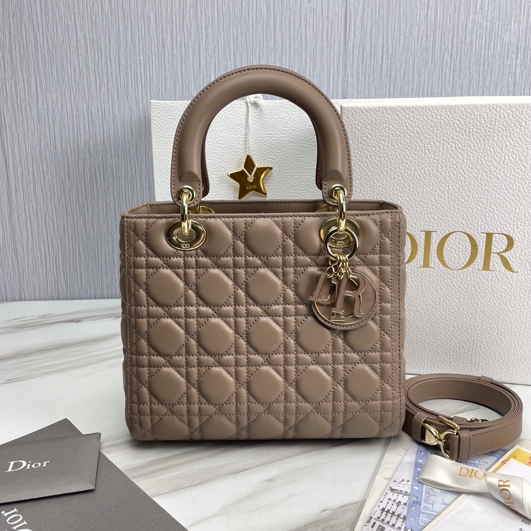 Bagsaaa D10r Lady Medium Taupe Lambskin Leather - 24cm