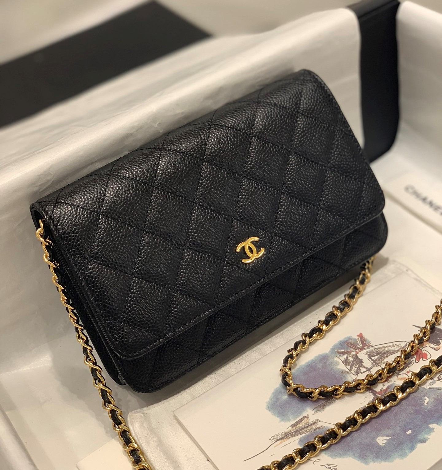 Bagsaaa Ch**el WOC Caviar Leather Black With Gold Hardware - 19-3.5-12cm