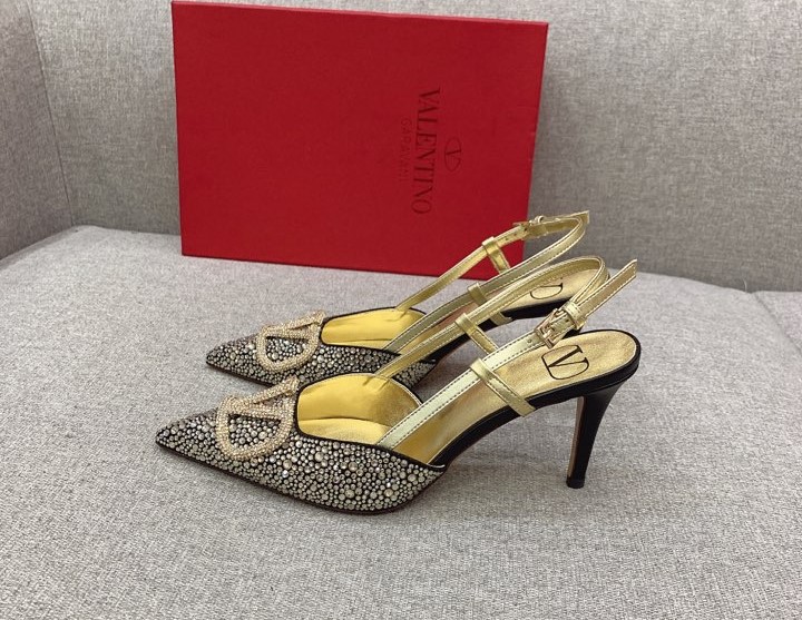 Bagsaaa Va1e*ntin0 VLOGO GLOW Crystal SLINGBACK Black PUMP 80 MM