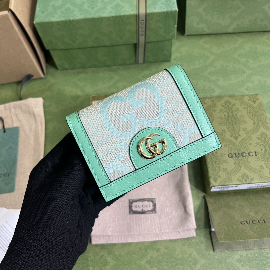 Bagsaaa Gvc*1 Ophidia jumbo GG card case green - W11cm x H8.5cm x D3cm