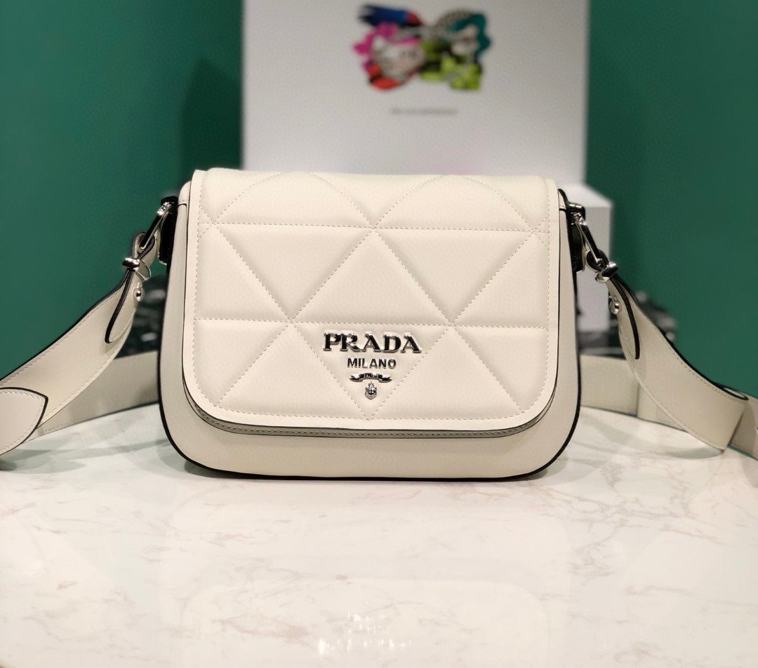 Bagsaaa Pra*a Crossbody leather white bag -23*18*5cm