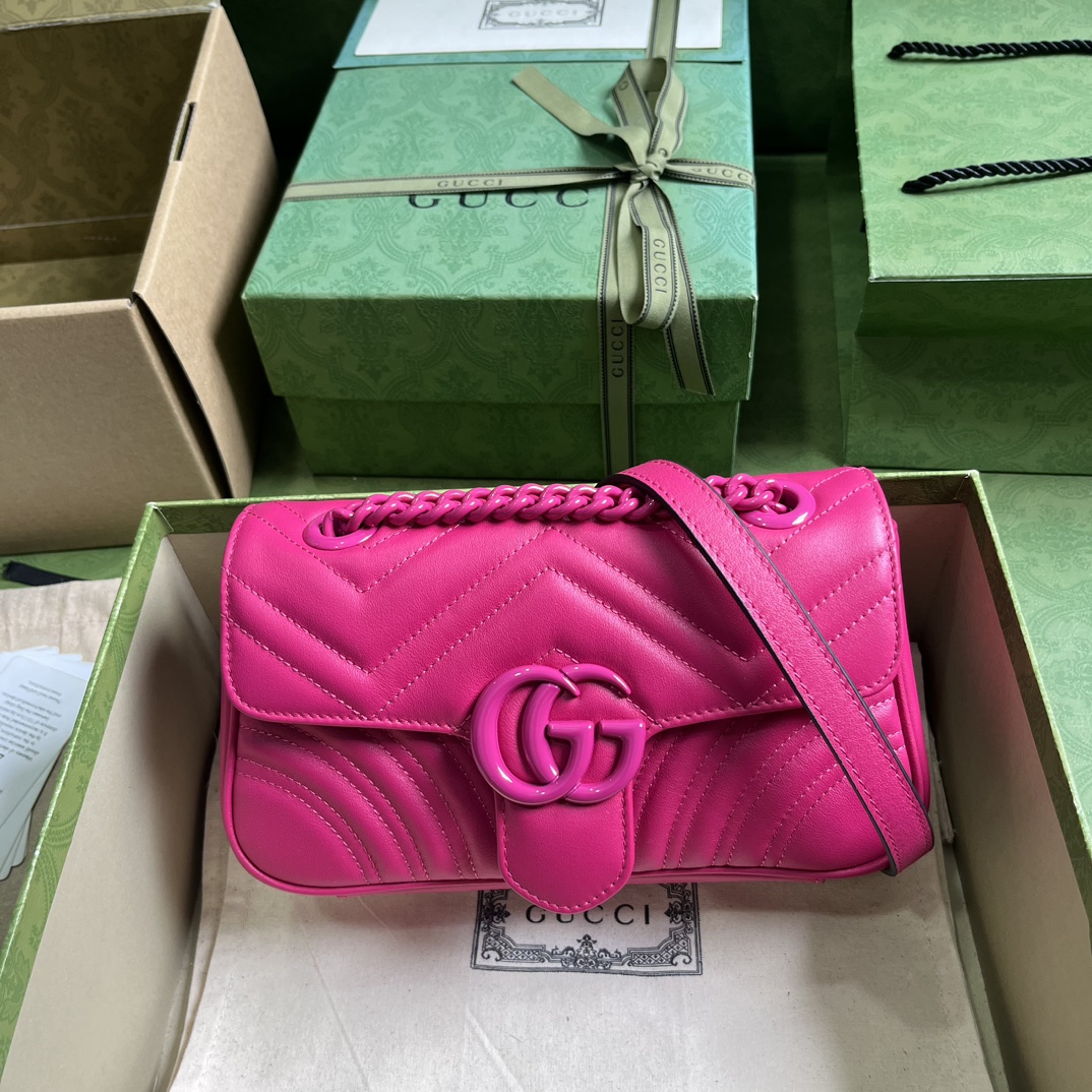 Bagsaaa Gvc*1 GG Marmont matelassé shoulder hot pink bag - 22X 13 x 6 cm
