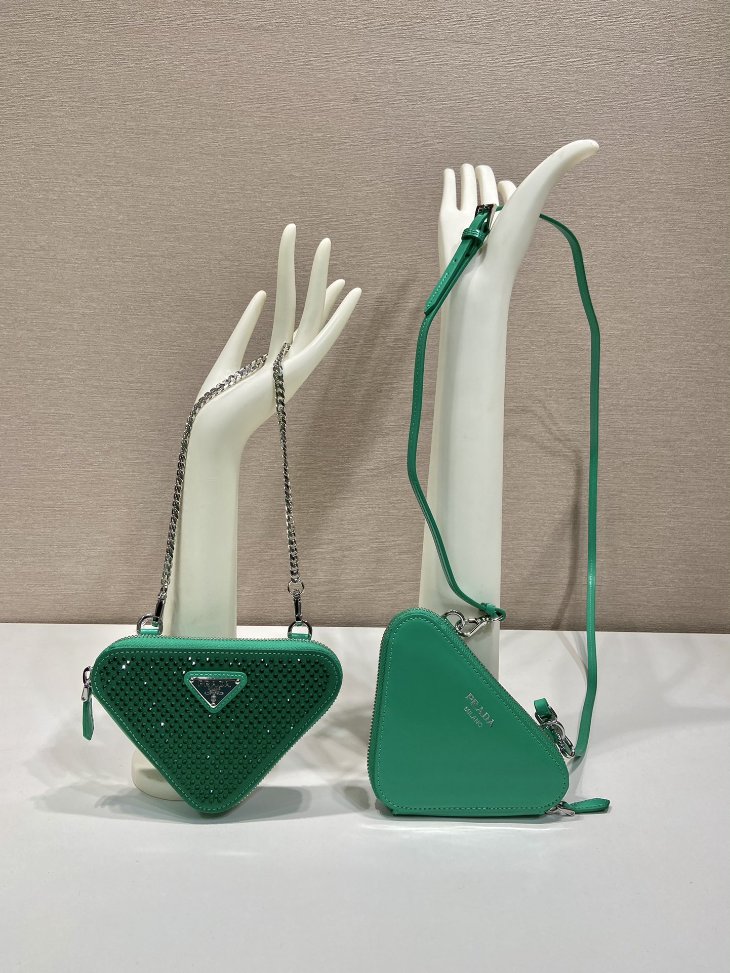 Bagsaaa Pra*a Embellished satin and leather mini pouch green - 15x10x5cm