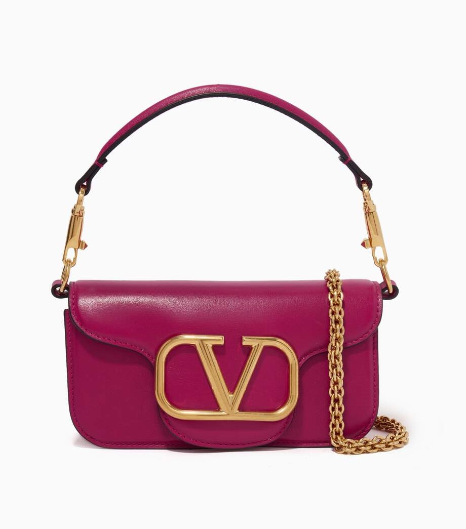 Bagsaaa Va1e*ntin0 Garavani Locò Small Shoulder Bag in darrk pink Leather 20 x 11 x 5 cm