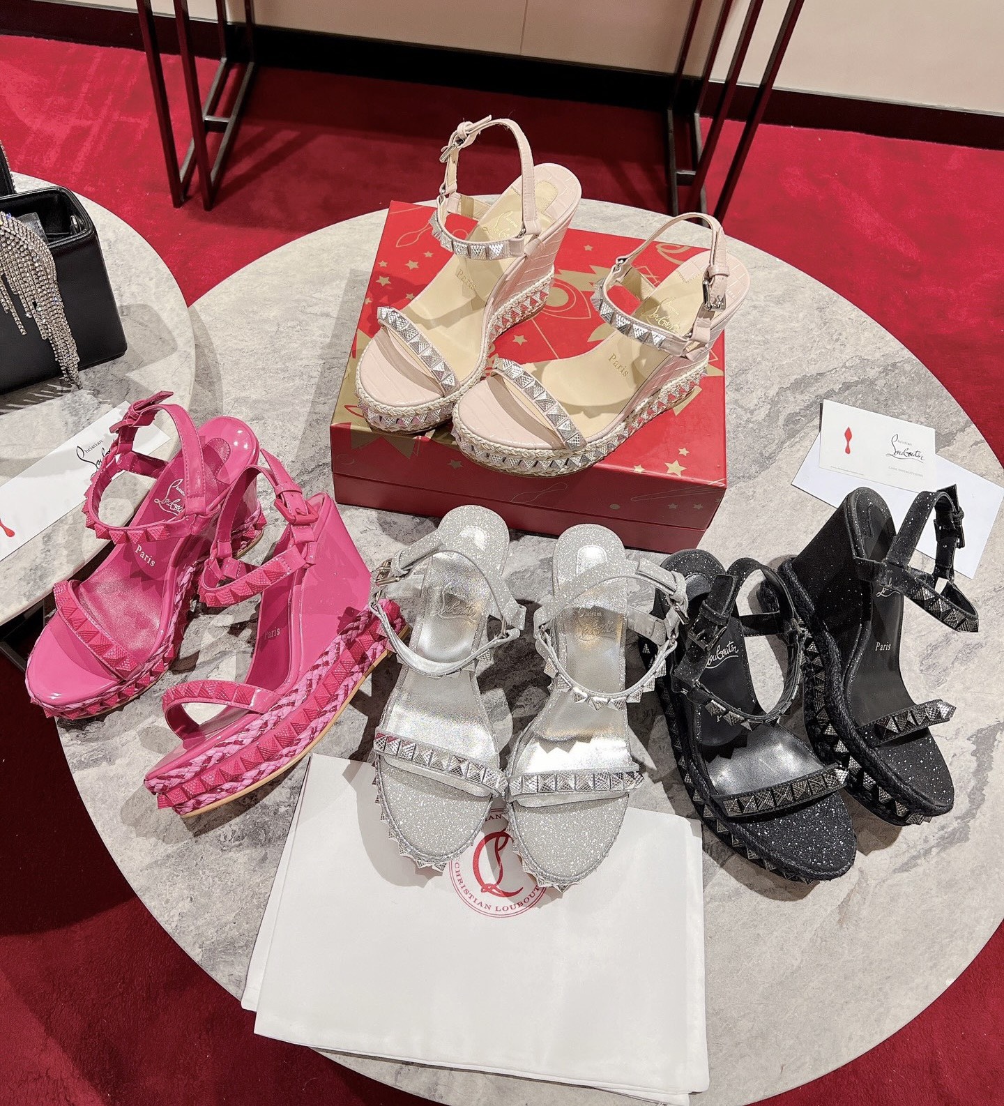 Bagsaaa Chr1st1an Louboutin Pyraclou 110 Patent Leather Wedge Sandals