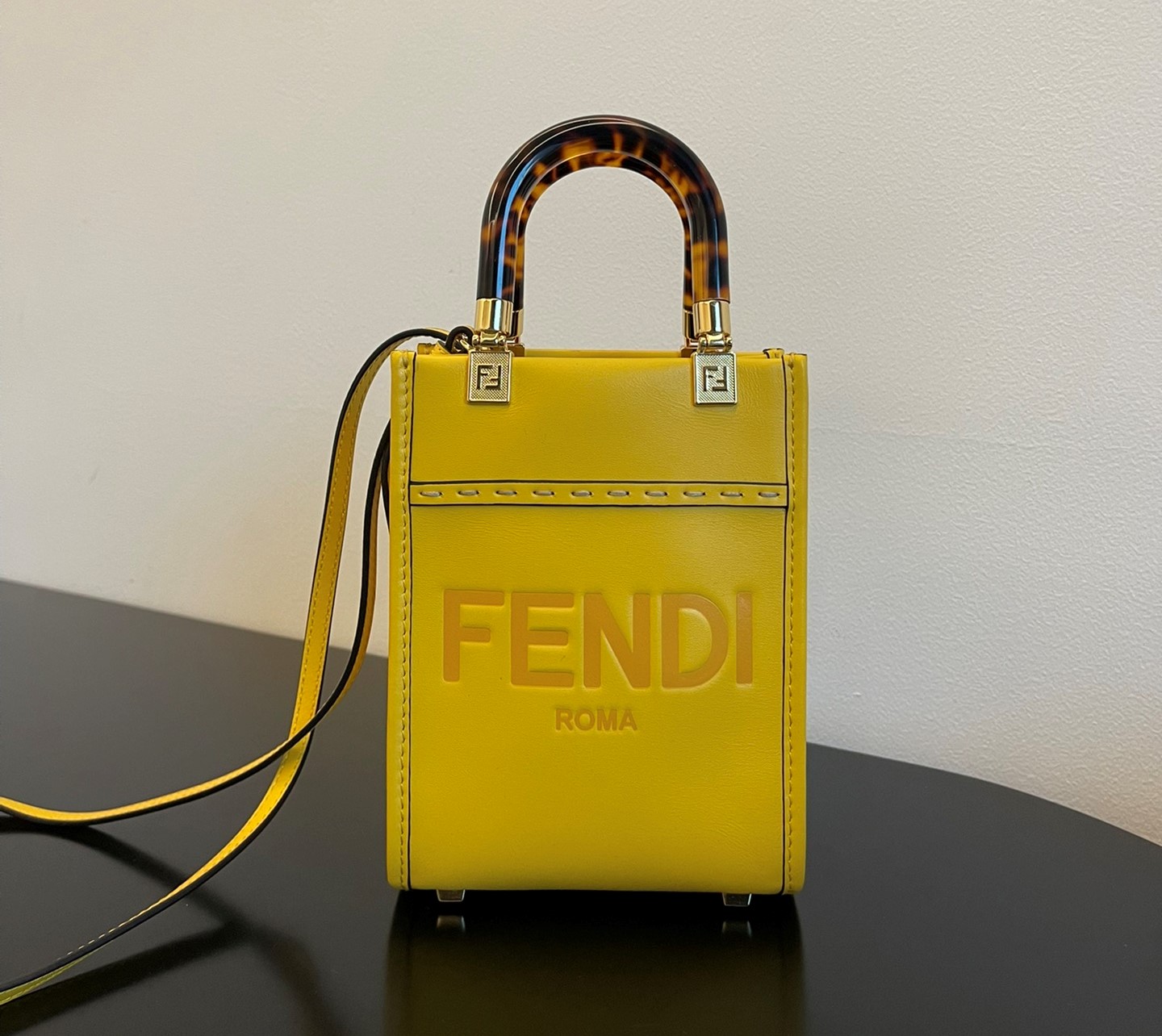 Bagsaaa F**di Mini Sunshine Shopper Yellow Leather - 18x13x6.5cm