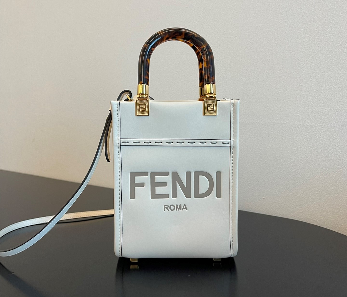 Bagsaaa F**di Mini Sunshine Shopper White Leather - 18x13x6.5cm