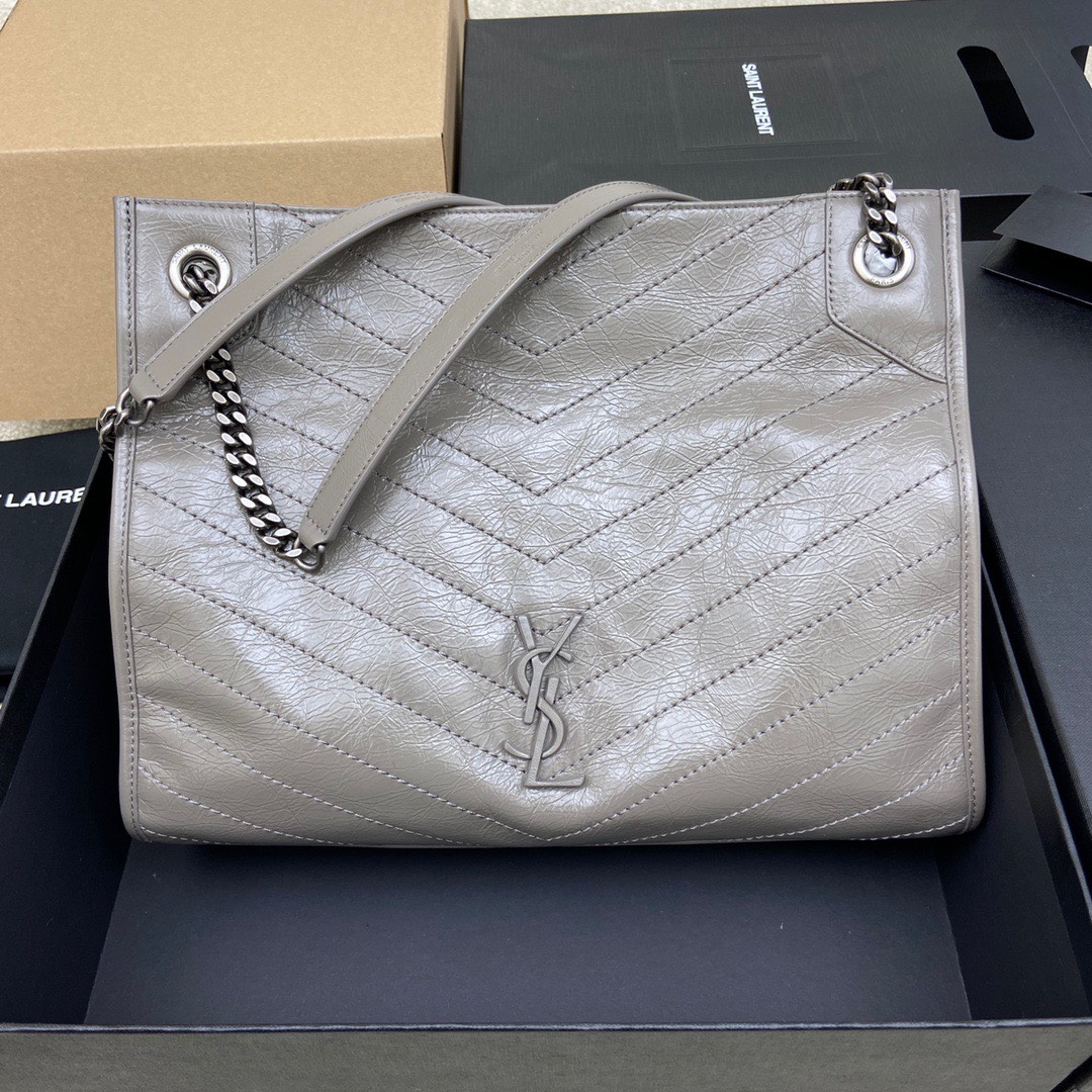 Bagsaaa Y51 Niki Shopping In Vintage Light Grey Leather - 33 X 27 X 11,5 CM