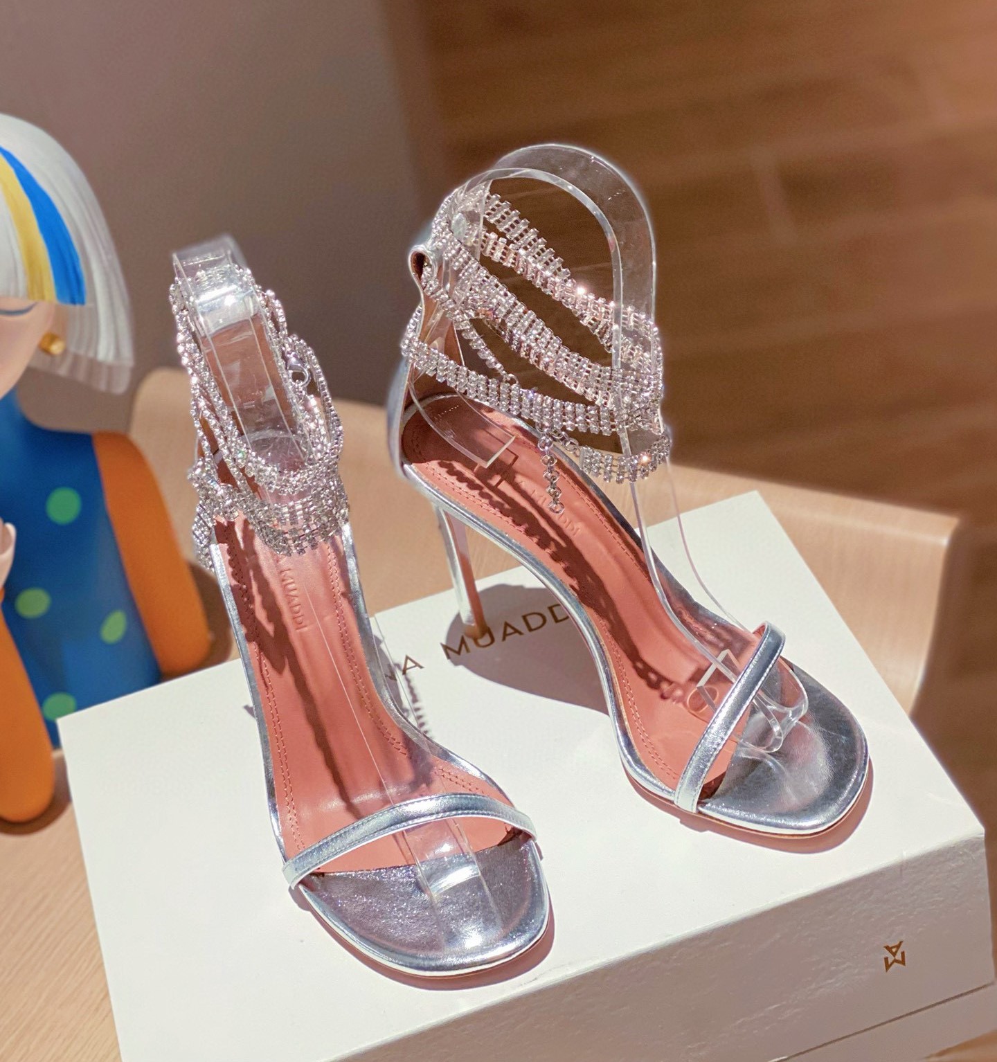 Bagsaaa Amani Muaddi Giorgia Crystal Sandal Silver Mirror - 105mm