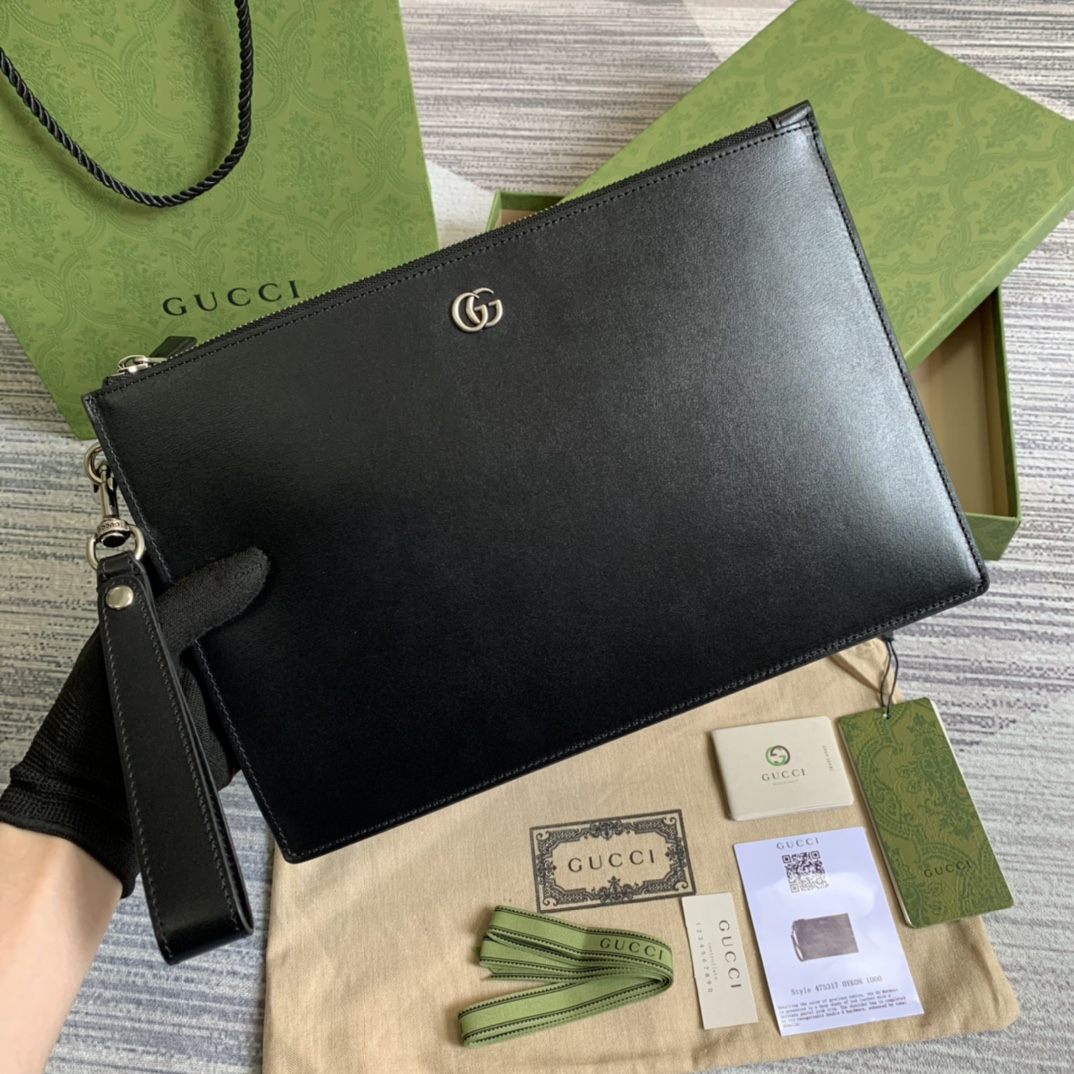 Bagsaaa Gvc*1 GG Marmont Pouch Black Smooth Leather - 30.5x 21x 1.5cm