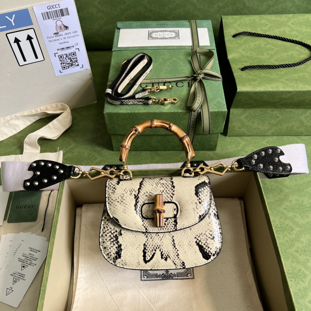 Bagsaaa Bamboo 1947 Mini Top Handle Python Leather - 17x12.5x8cm