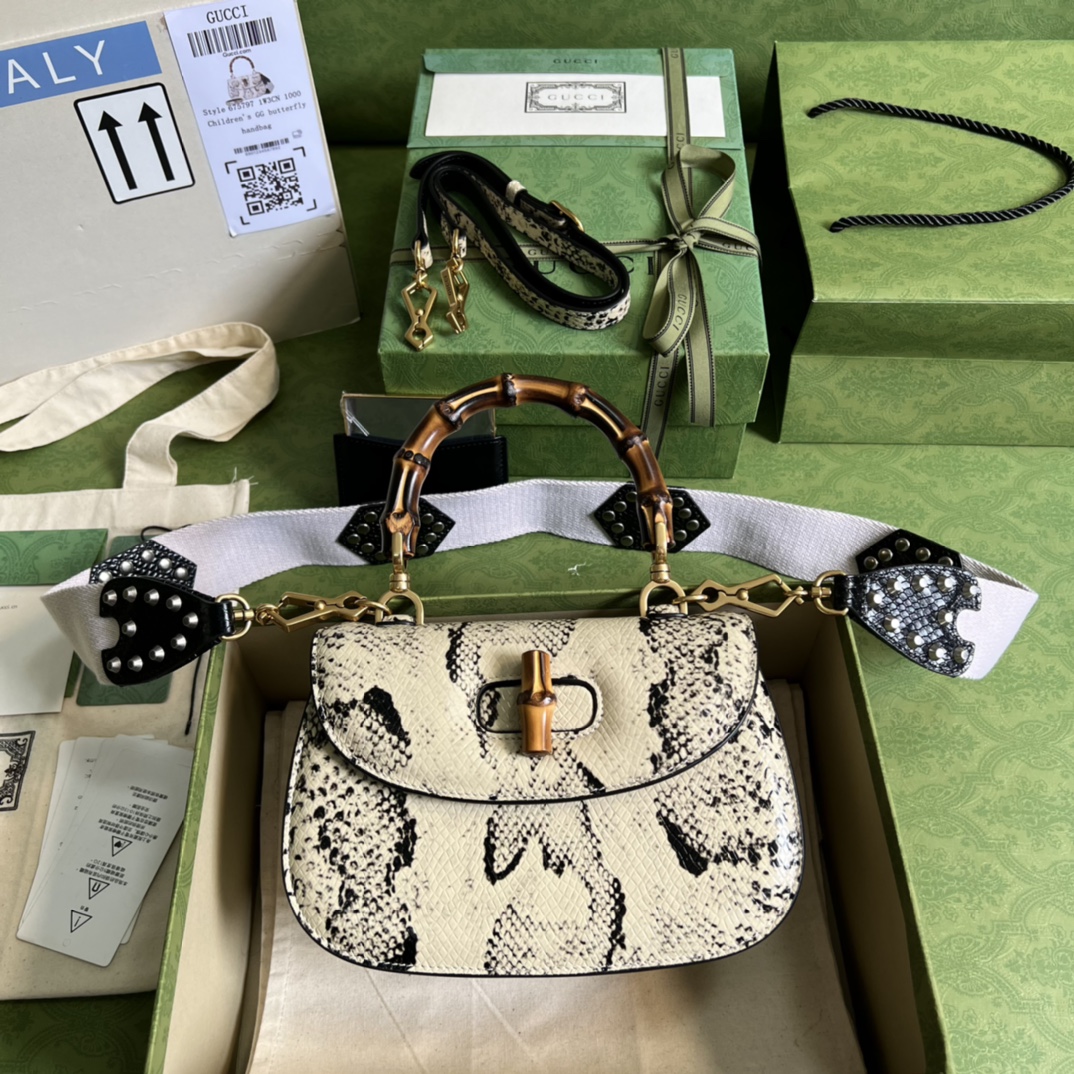 Bagsaaa Bamboo 1947 Small Top Handle Python Leather - 21x15x7cm
