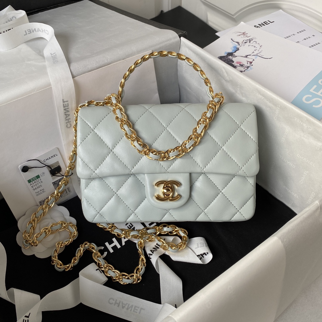 Bagsaaa Ch**el Flap Bag Gold Top Handle - 13X21X8cm