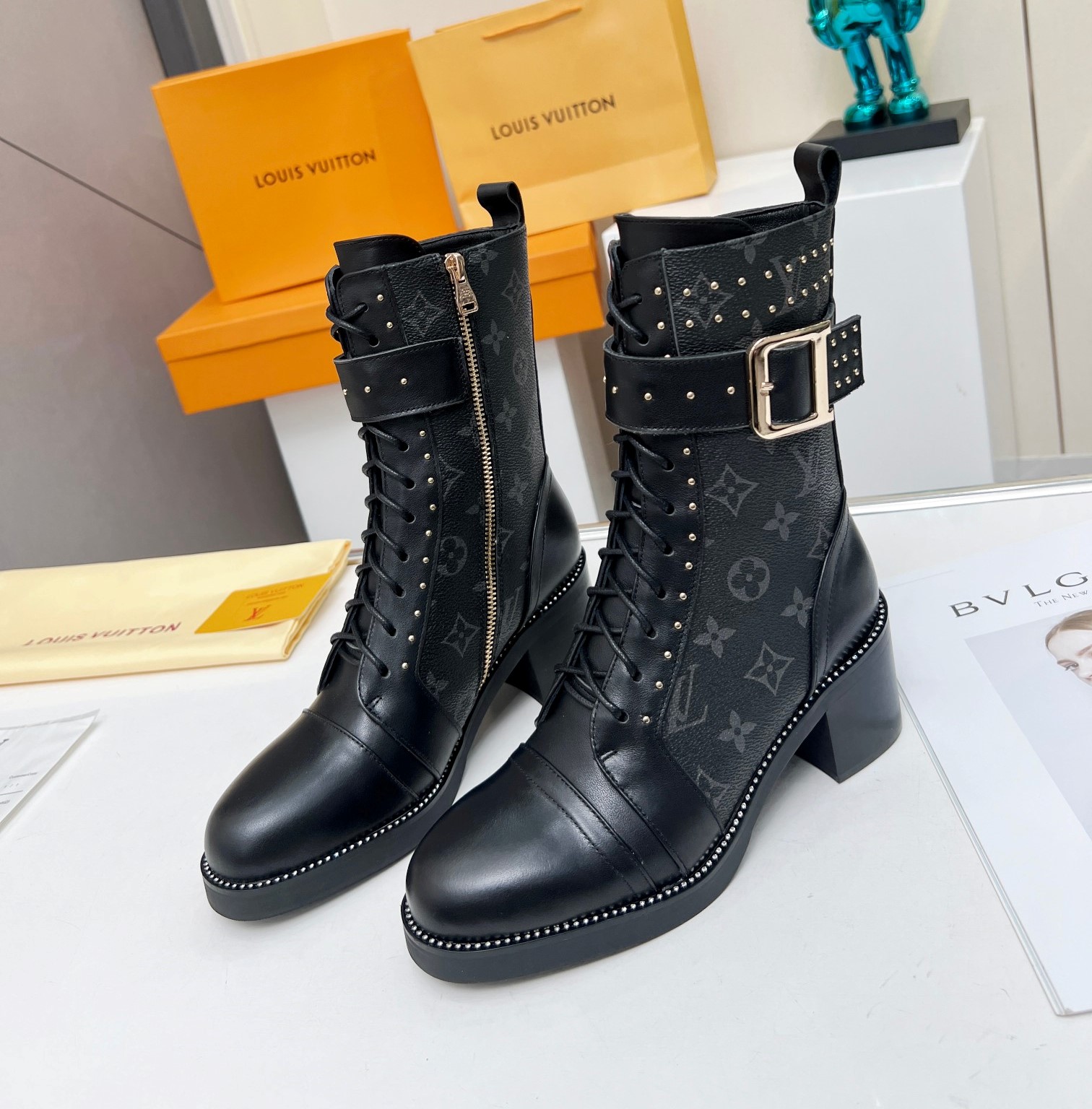 Bagsaaa L0vis Vvtt0n Wonderland Black Monogram Ranger Long Boots