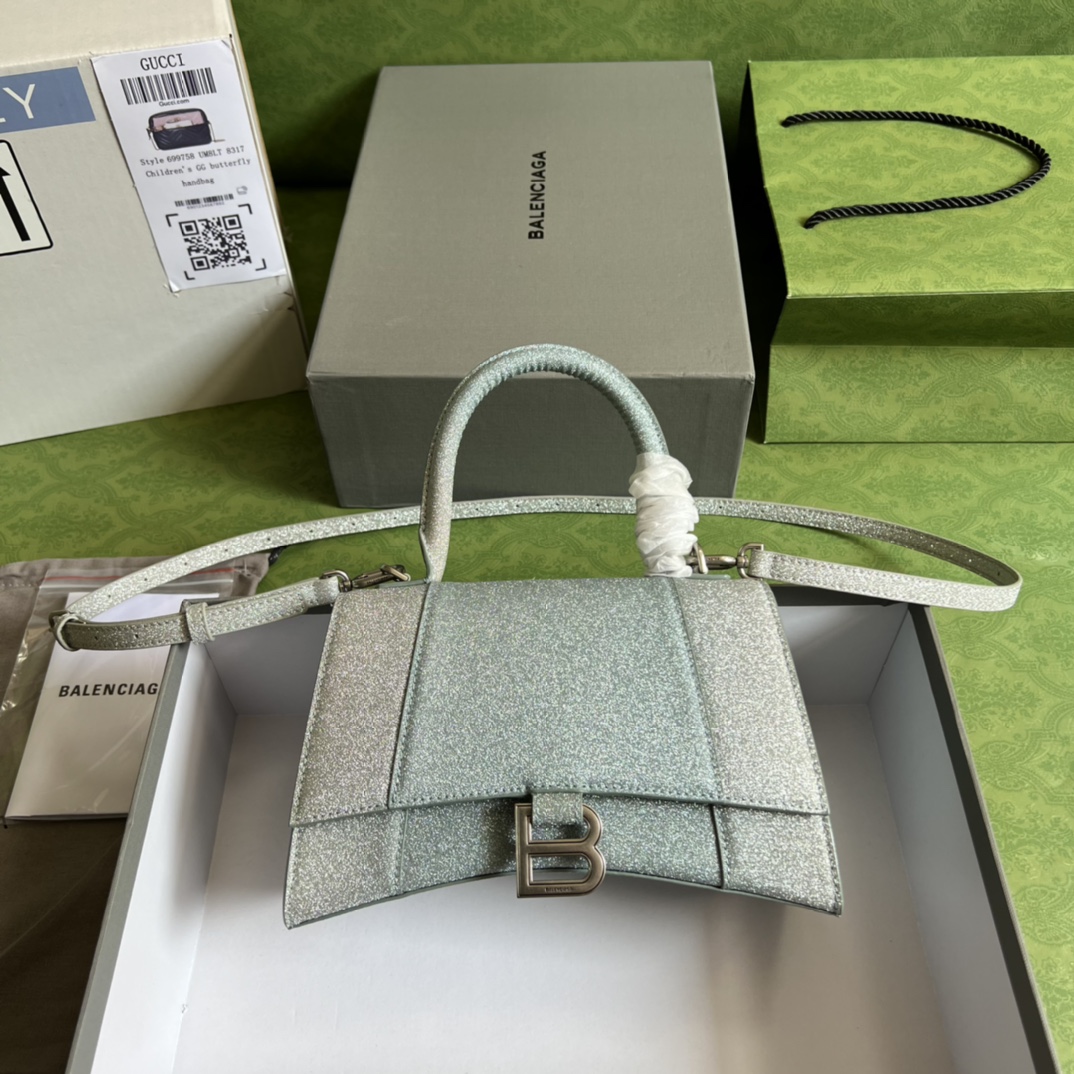 Bagsaaa Ba1en*iaga Hourglass Small Silver and Gradient Blue - 22.5*14.5*10cm