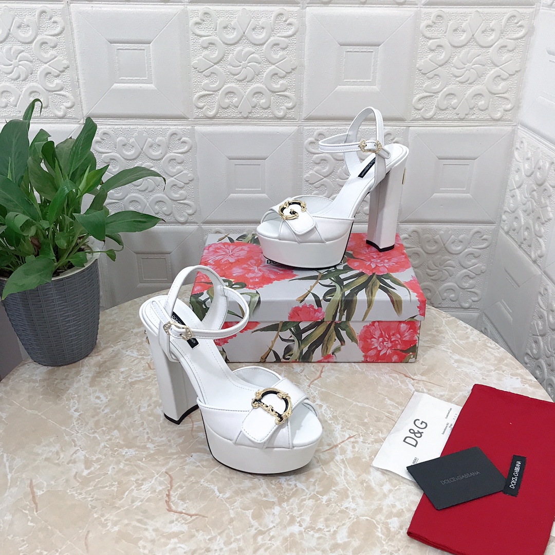 Bagsaaa Dolce&Gabbana White Leather Sandal Heels