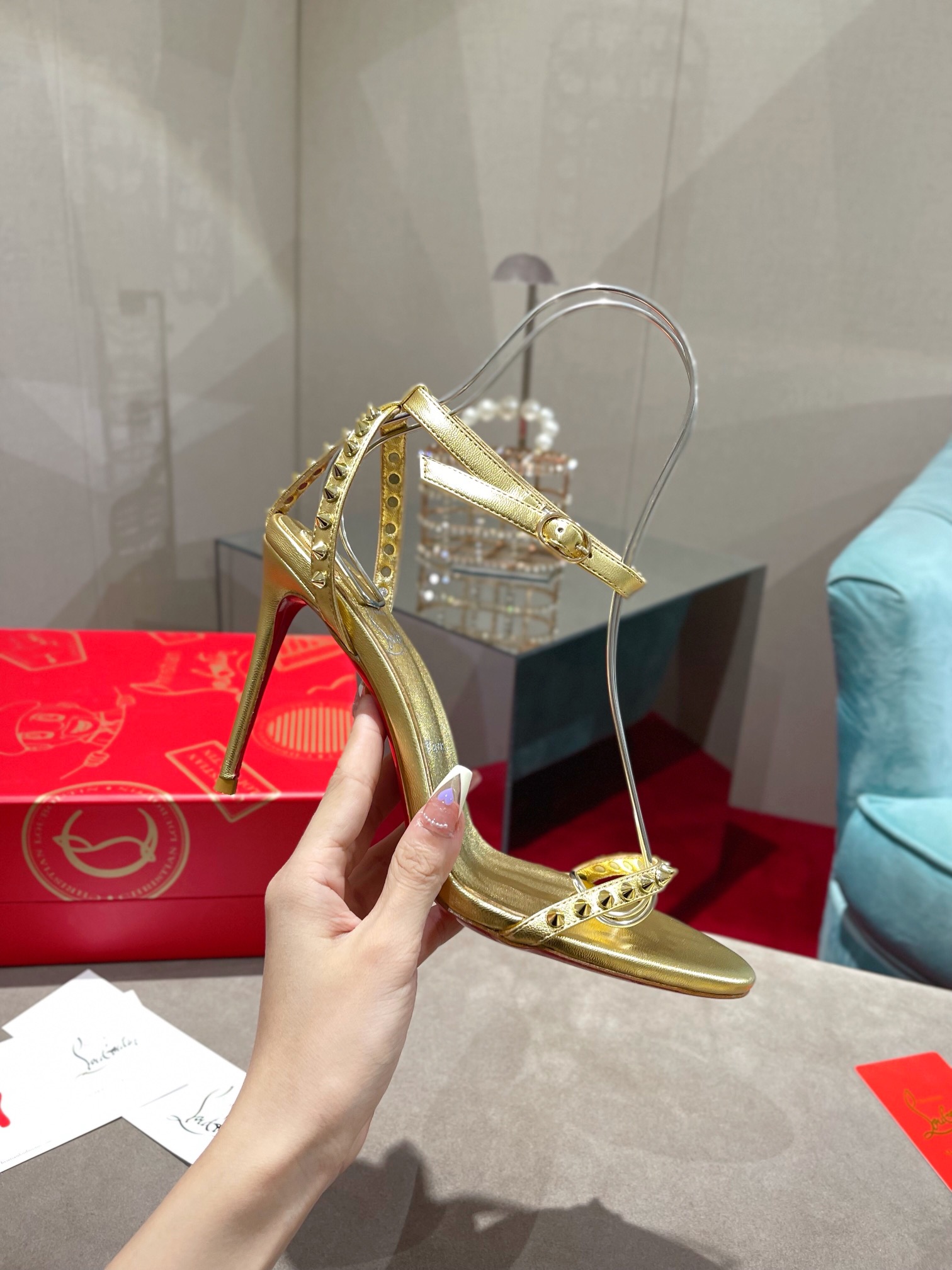 Bagsaaa Chr1st1an LOUBOUTIN So Me Spike 100 Metallic Gold Leather Heels