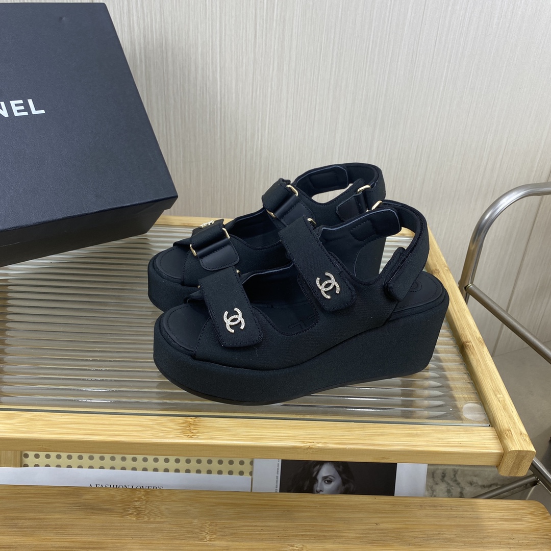 Bagsaaa Ch**el Black Wedge Sandals