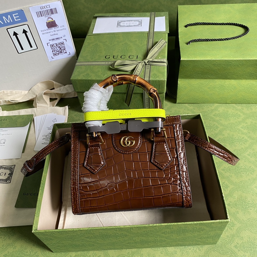Bagsaaa Gvc*1 Mini Diana Crocodile Brown Leather 20x15.5x10cm