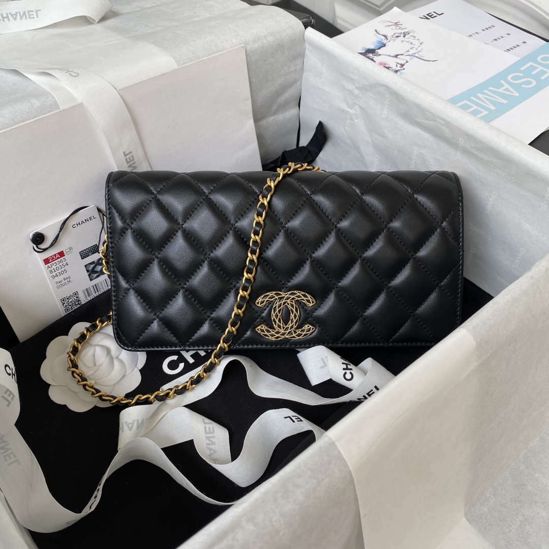 Bagsaaa Ch**el Chain Long Black Bag - 13×17.5×4cm