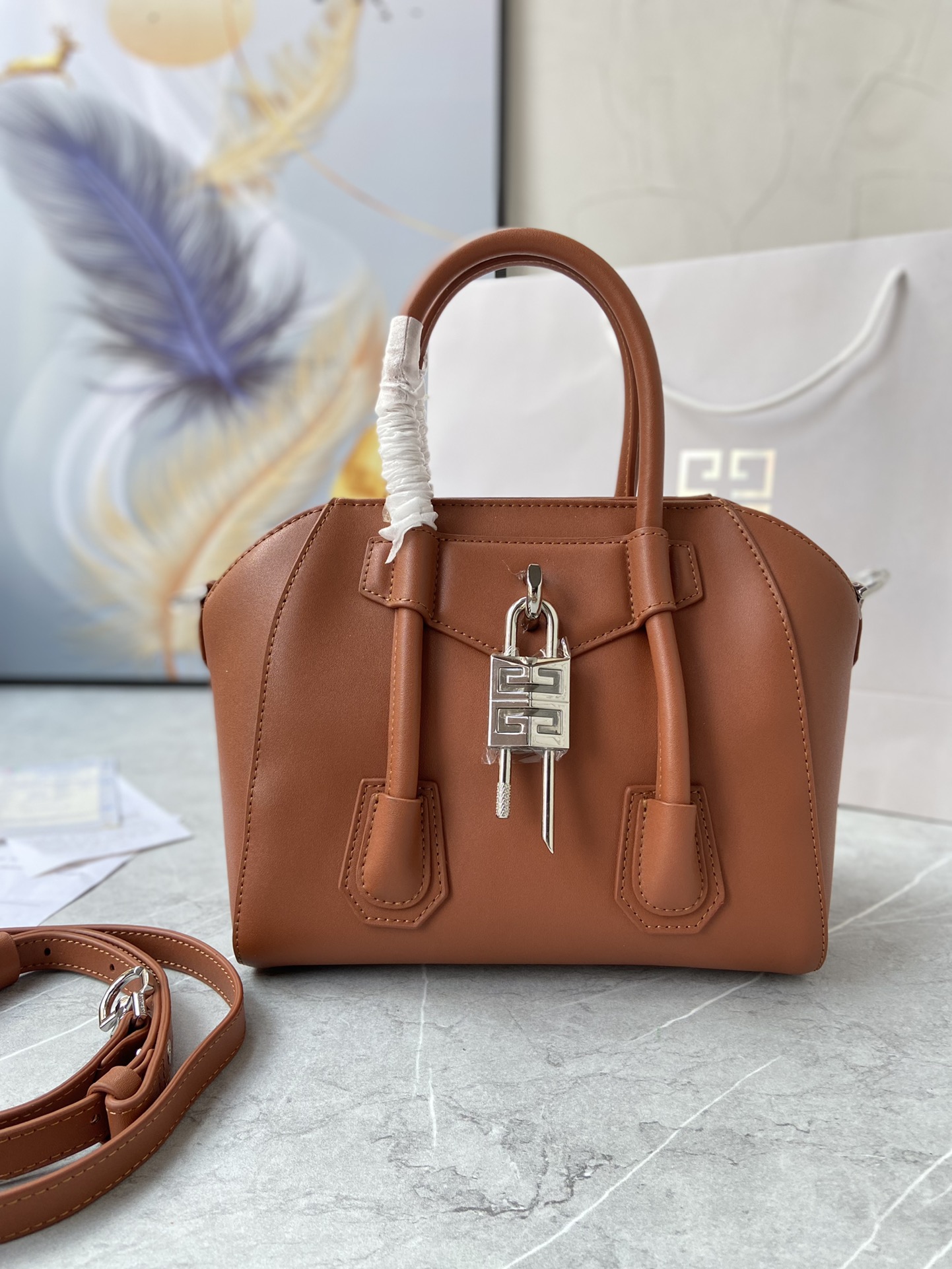 Bagsaaa Givenchy Antigona Lock Tote Bag Brown - 23*27*13cm