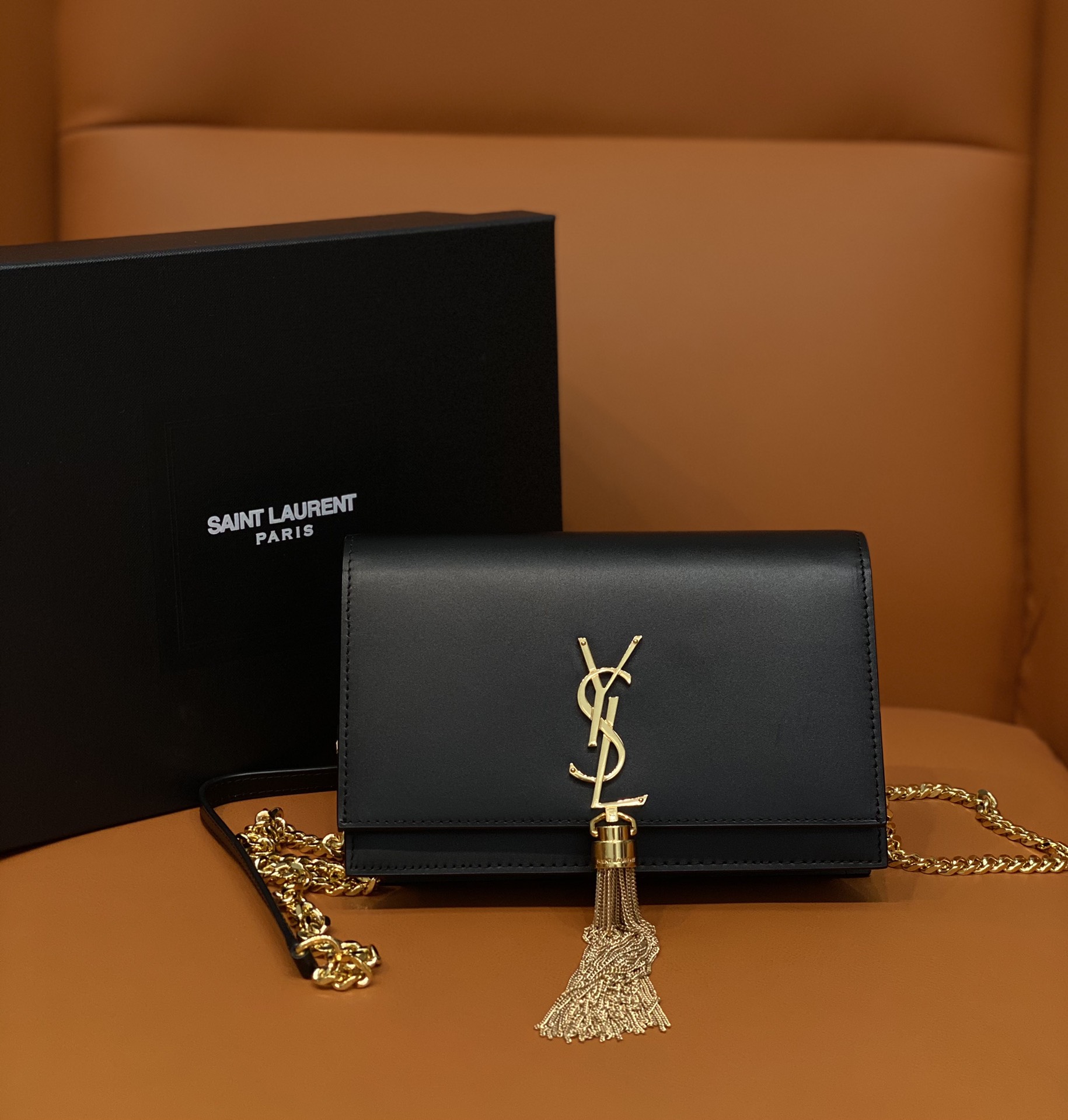 Bagsaaa Y51 Kate Tassel Bag Black Gold Hardware - 19x12.5x4cm