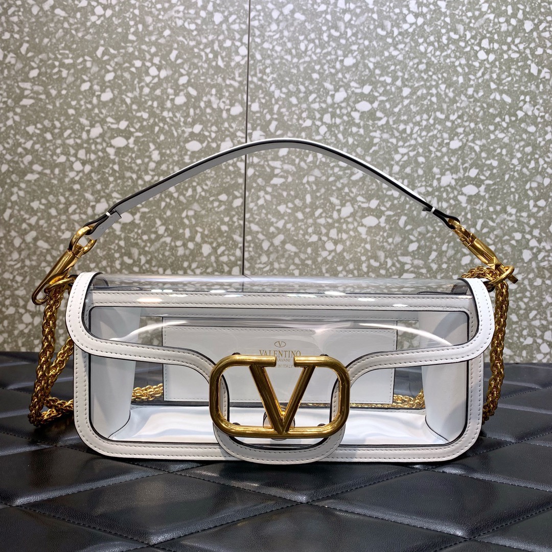 Bagsaaa Va1e*ntin0 Loco Shoulder Bag Transparent White - 27x13x6cm