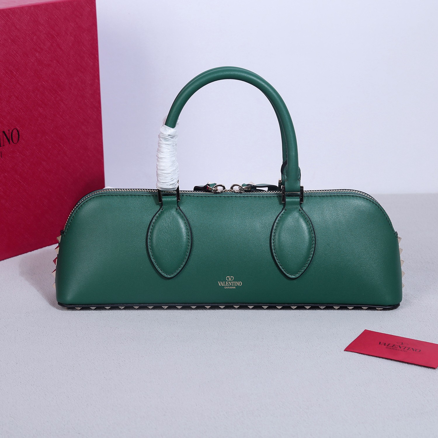 Bagsaaa Va1e*ntin0 garavani Rockstud E/W Calfskin Handbag Green - 26 x 13 x 7cm