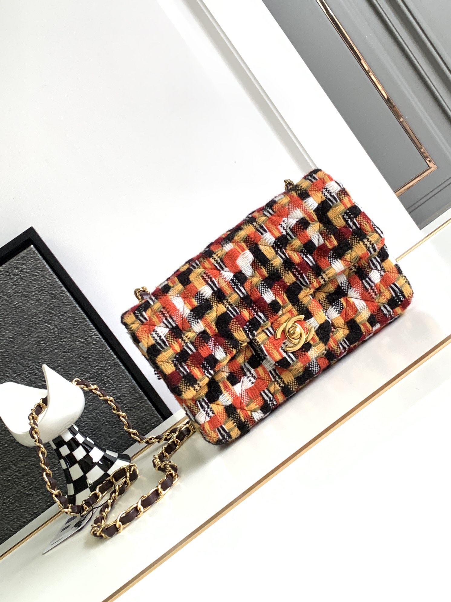 Bagsaaa Ch**el Flap Bag Multicolor Tweed 20cm